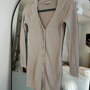 Beige Ribbed Button-Up Cardigan